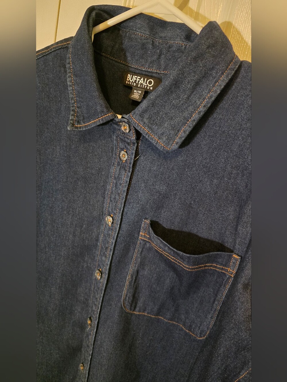Buffalo David Bitton Dark Indigo Blue Stretch Denim Button-Down Shirt XL - Picture 5 of 10